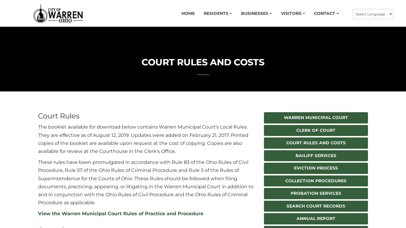 Court Rules and Costs - City of Warren, Ohio